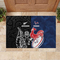 France And New Zealand Rugby Rubber Doormat Les Bleus Rooster With Maori Tiki - Polynesian Pride