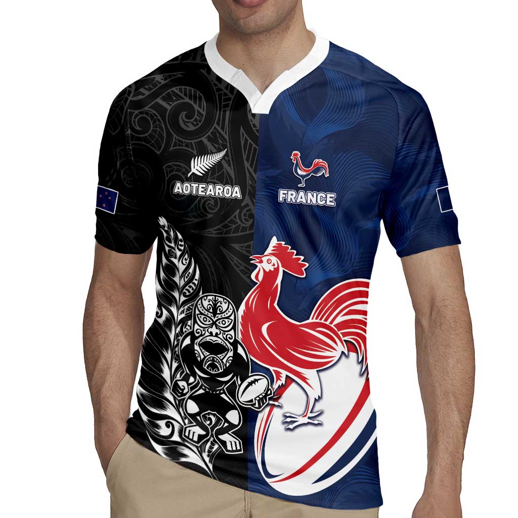 France And New Zealand Rugby Custom Rugby Jersey Les Bleus Rooster With Maori Tiki - Polynesian Pride