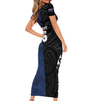 France And New Zealand Rugby Custom Short Sleeve Bodycon Dress Les Bleus Rooster With Maori Tiki - Polynesian Pride