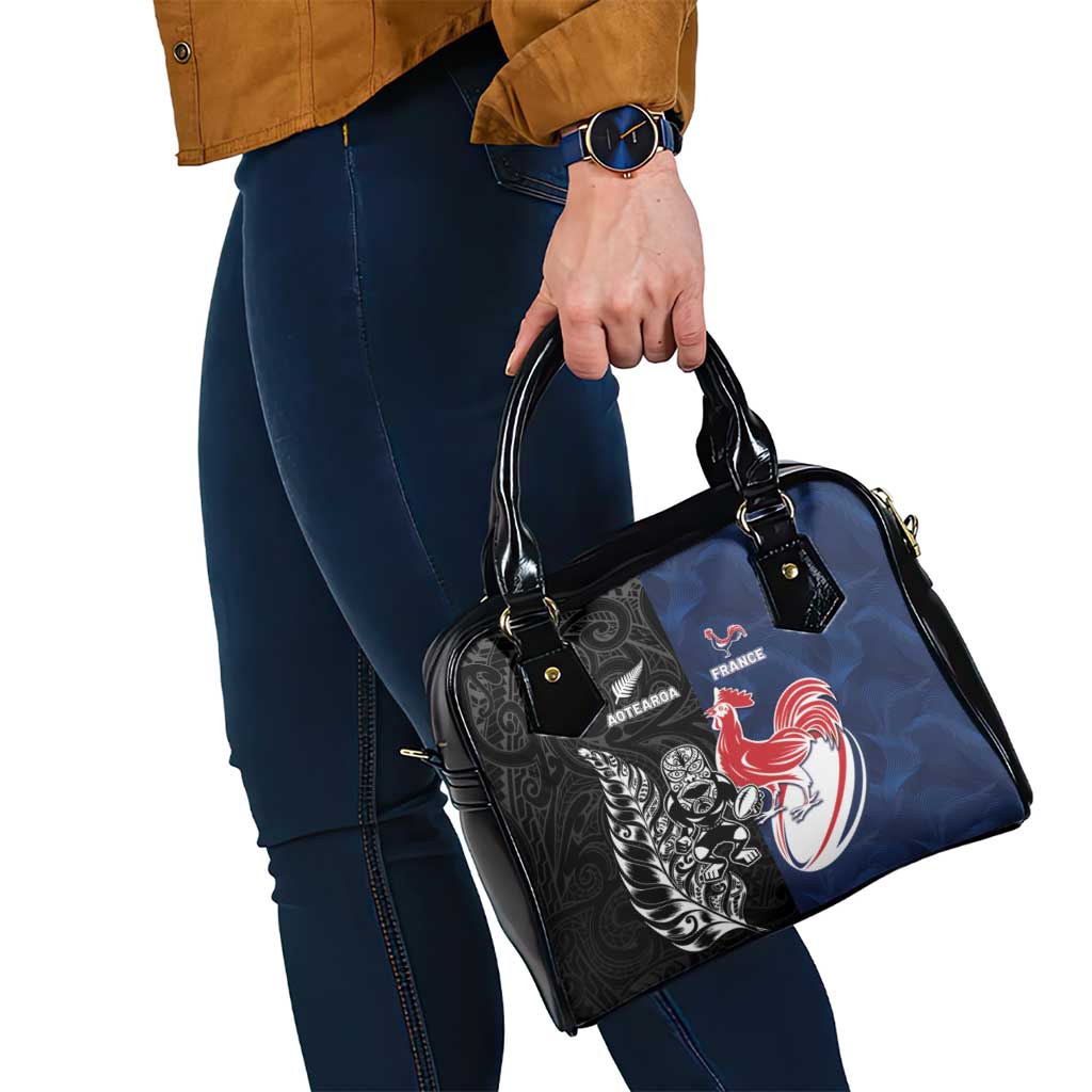 France And New Zealand Rugby Shoulder Handbag Les Bleus Rooster With Maori Tiki - Polynesian Pride