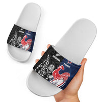 France And New Zealand Rugby Slide Sandals Les Bleus Rooster With Maori Tiki - Polynesian Pride