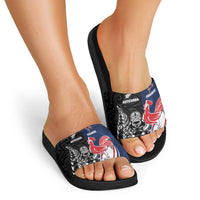 France And New Zealand Rugby Slide Sandals Les Bleus Rooster With Maori Tiki - Polynesian Pride