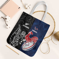 France And New Zealand Rugby Tote Bag Les Bleus Rooster With Maori Tiki - Polynesian Pride