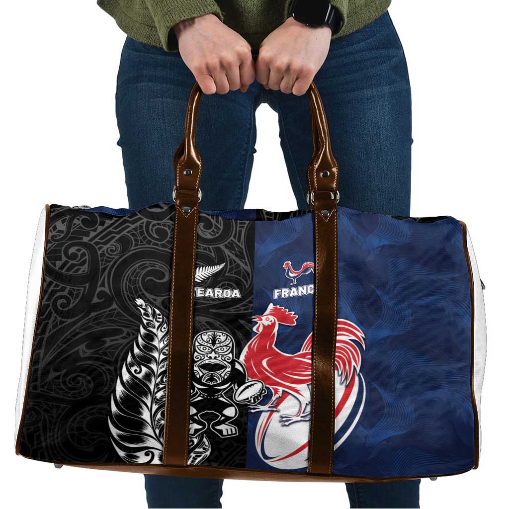 France And New Zealand Rugby Travel Bag Les Bleus Rooster With Maori Tiki - Polynesian Pride