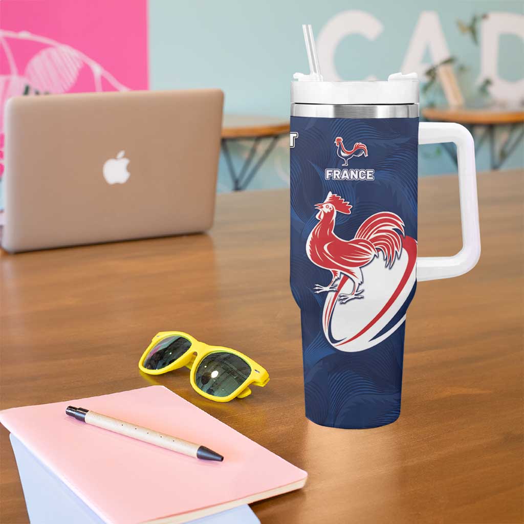 France And New Zealand Rugby Custom Tumbler With Handle Les Bleus Rooster With Maori Tiki - Polynesian Pride