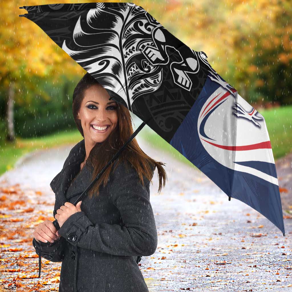 France And New Zealand Rugby Umbrella Les Bleus Rooster With Maori Tiki - Polynesian Pride