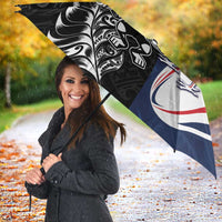 France And New Zealand Rugby Umbrella Les Bleus Rooster With Maori Tiki - Polynesian Pride
