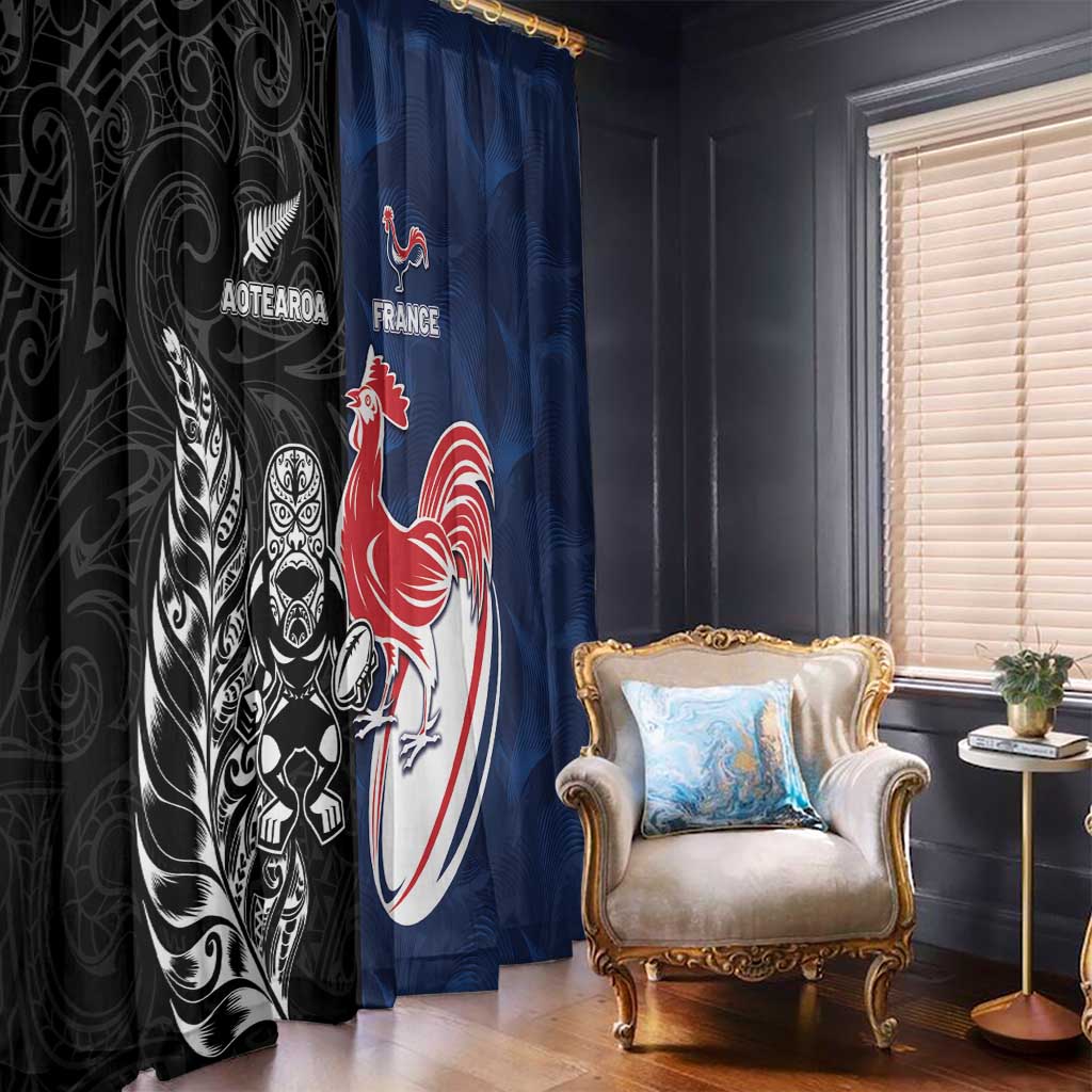 France And New Zealand Rugby Window Curtain Les Bleus Rooster With Maori Tiki - Polynesian Pride