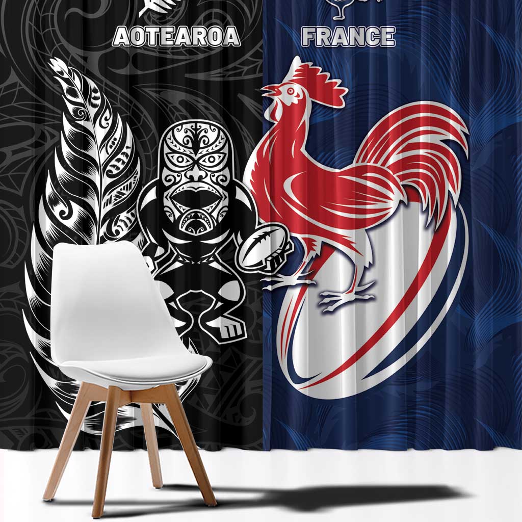 France And New Zealand Rugby Window Curtain Les Bleus Rooster With Maori Tiki - Polynesian Pride