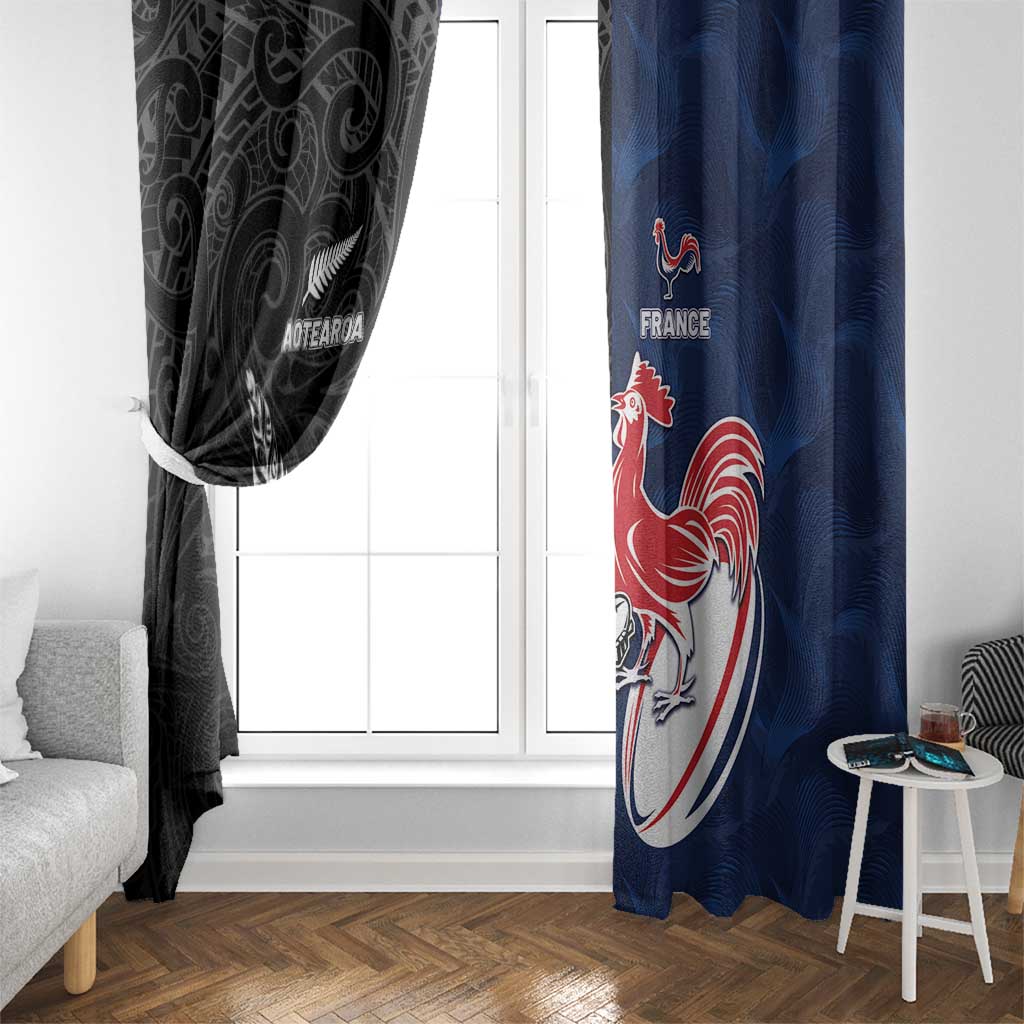 France And New Zealand Rugby Window Curtain Les Bleus Rooster With Maori Tiki - Polynesian Pride