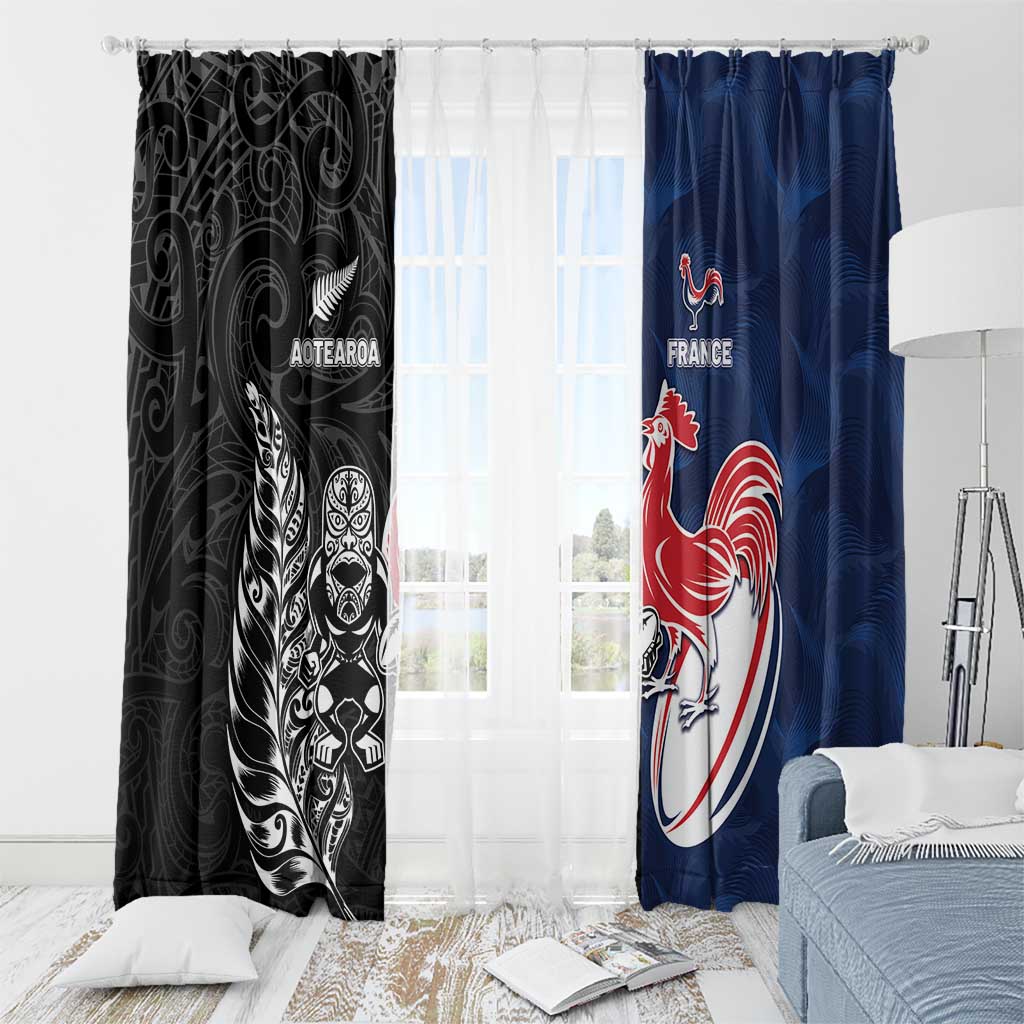 France And New Zealand Rugby Window Curtain Les Bleus Rooster With Maori Tiki - Polynesian Pride