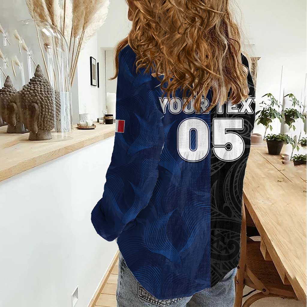 France And New Zealand Rugby Custom Women Casual Shirt Les Bleus Rooster With Maori Tiki - Polynesian Pride