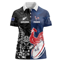 France And New Zealand Rugby Custom Women Polo Shirt Les Bleus Rooster With Maori Tiki - Polynesian Pride