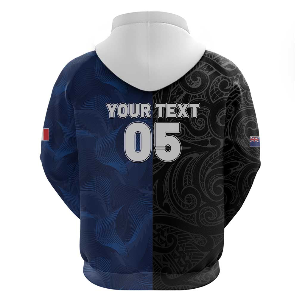 France And New Zealand Rugby Custom Zip Hoodie Les Bleus Rooster With Maori Tiki - Polynesian Pride