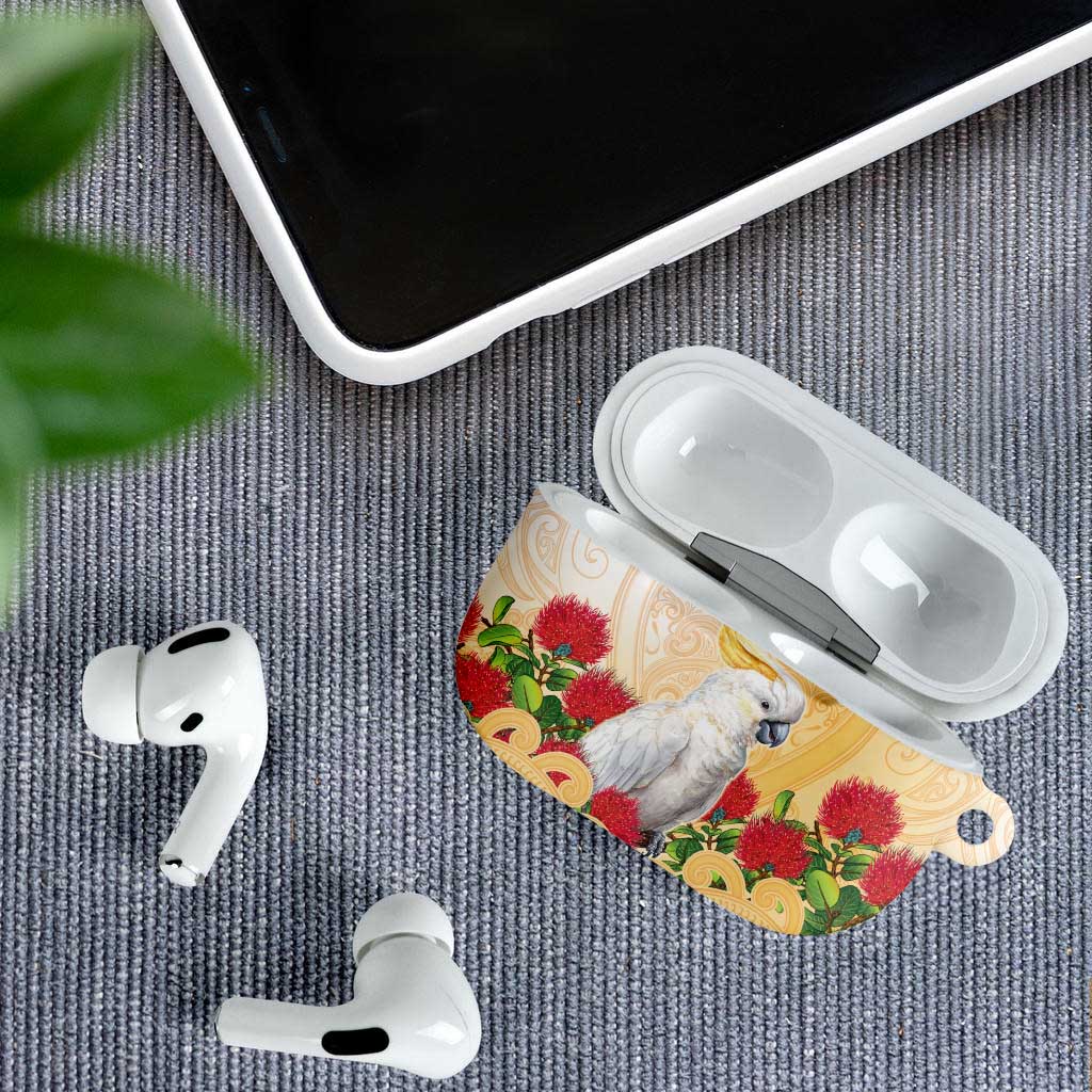 New Zealand Aotearoa Cockatoo AirPods Case Maori Pattern With Pohutukawa Flowers