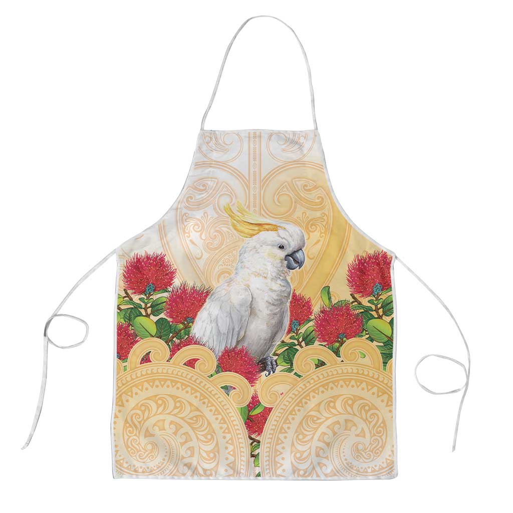 New Zealand Aotearoa Cockatoo Apron Maori Pattern With Pohutukawa Flowers LT05 Beige - Polynesian Pride