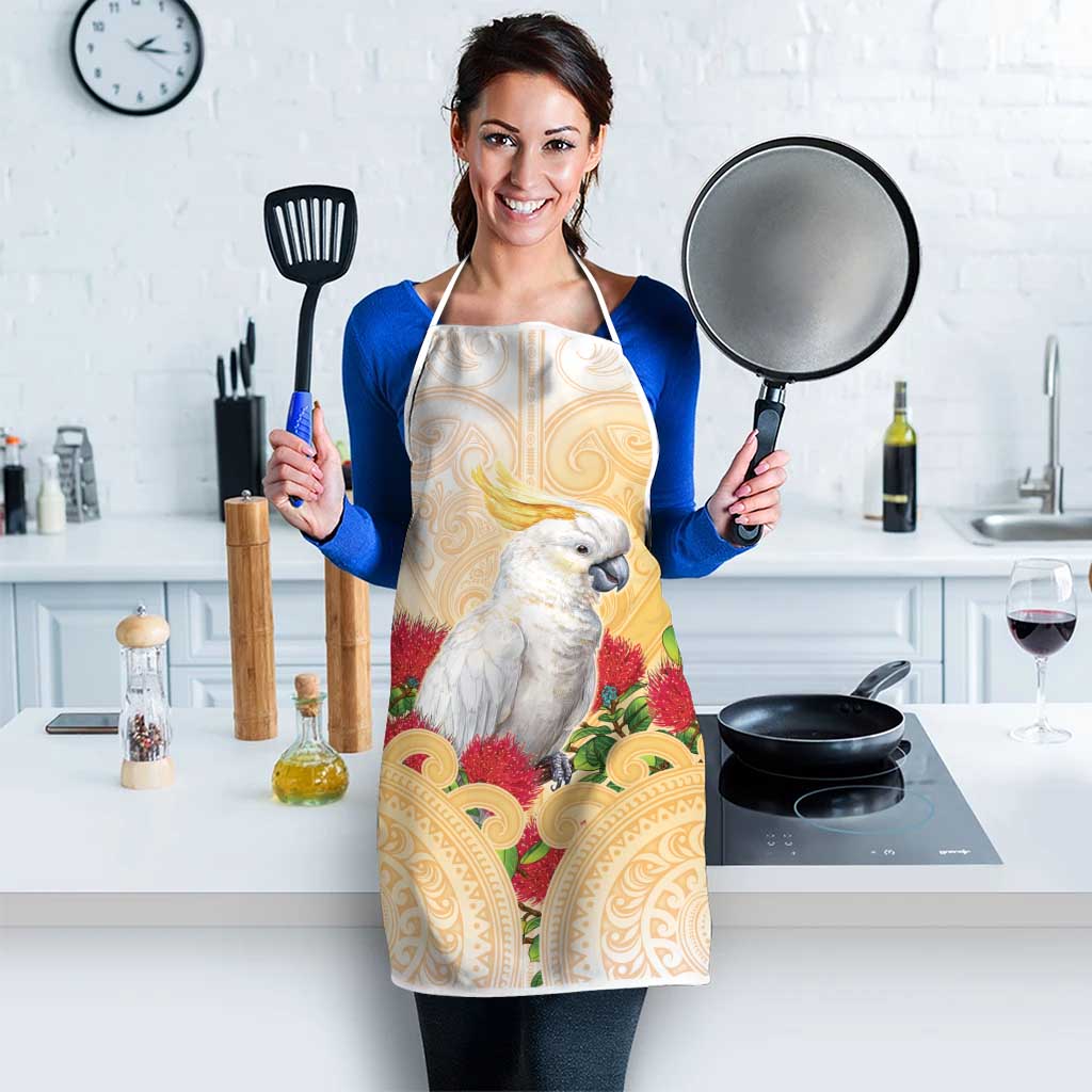 New Zealand Aotearoa Cockatoo Apron Maori Pattern With Pohutukawa Flowers LT05 - Polynesian Pride