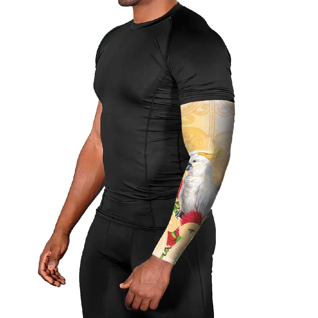 New Zealand Aotearoa Cockatoo Arm Sleeves Maori Pattern With Pohutukawa Flowers LT05 - Polynesian Pride