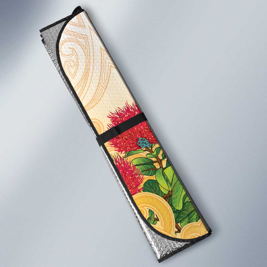 New Zealand Aotearoa Cockatoo Auto Sun Shade Maori Pattern With Pohutukawa Flowers LT05 - Polynesian Pride
