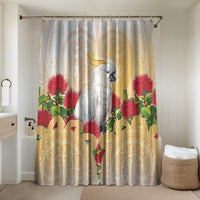 New Zealand Aotearoa Cockatoo Bathroom Set Maori Pattern With Pohutukawa Flowers LT05 Shower Curtain Only Beige - Polynesian Pride