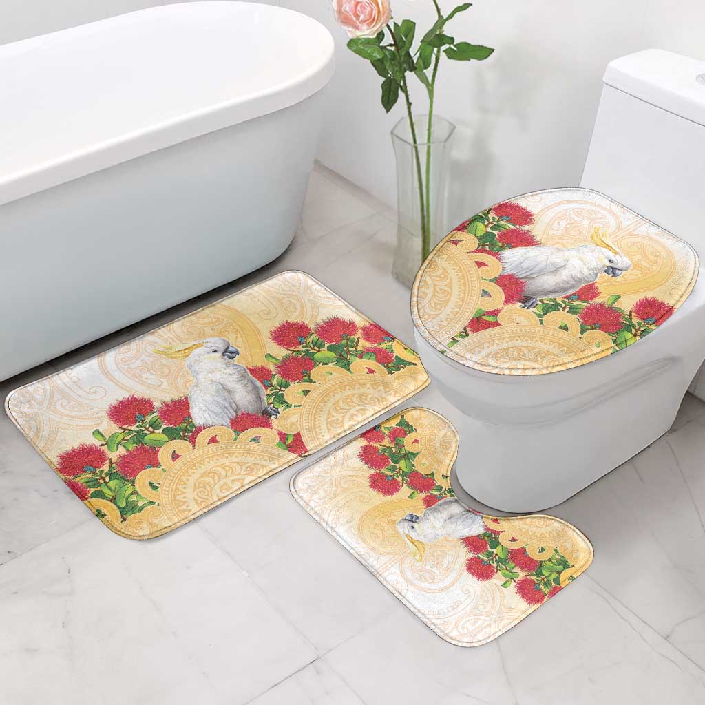New Zealand Aotearoa Cockatoo Bathroom Set Maori Pattern With Pohutukawa Flowers LT05 - Polynesian Pride