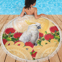 New Zealand Aotearoa Cockatoo Beach Blanket Maori Pattern With Pohutukawa Flowers LT05 - Polynesian Pride