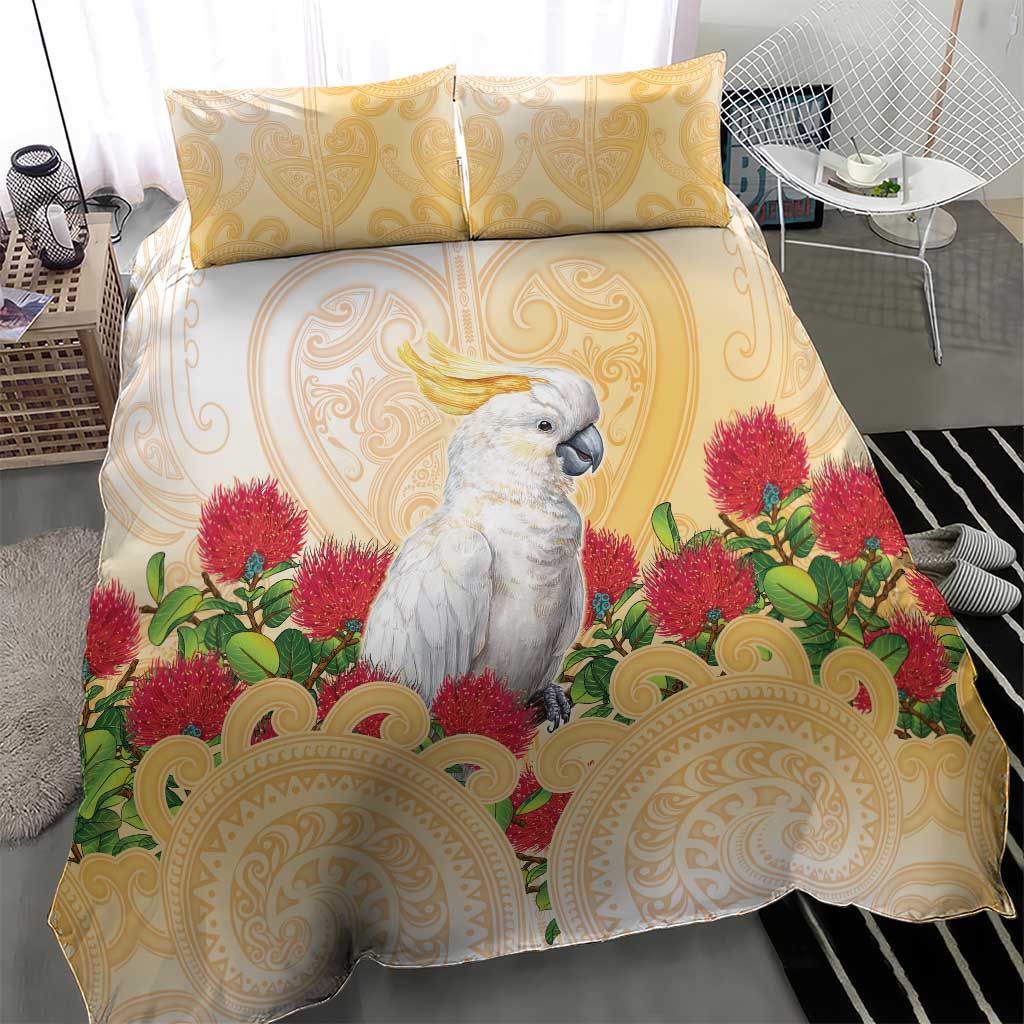 New Zealand Aotearoa Cockatoo Bedding Set Maori Pattern With Pohutukawa Flowers LT05 - Polynesian Pride