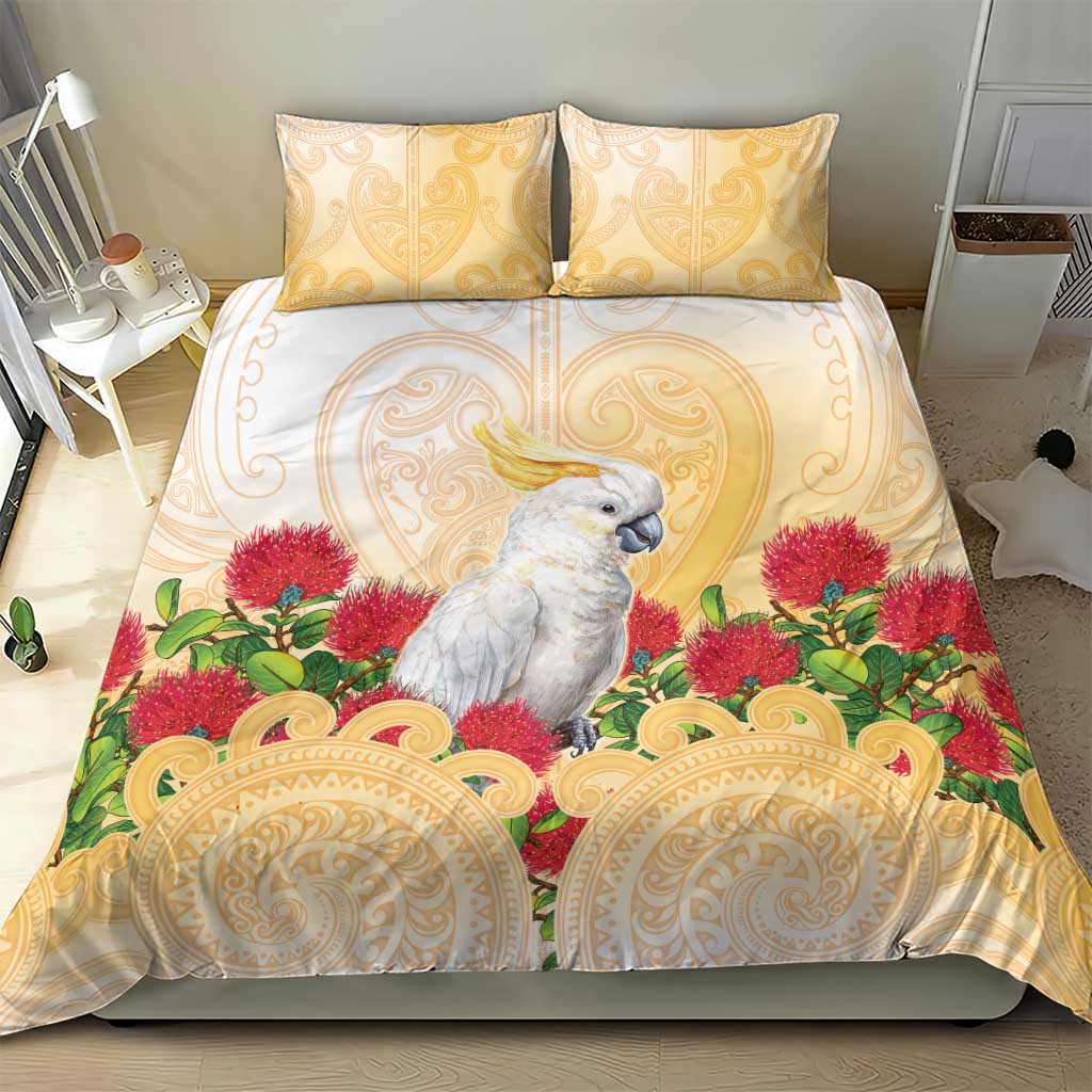 New Zealand Aotearoa Cockatoo Bedding Set Maori Pattern With Pohutukawa Flowers LT05 - Polynesian Pride