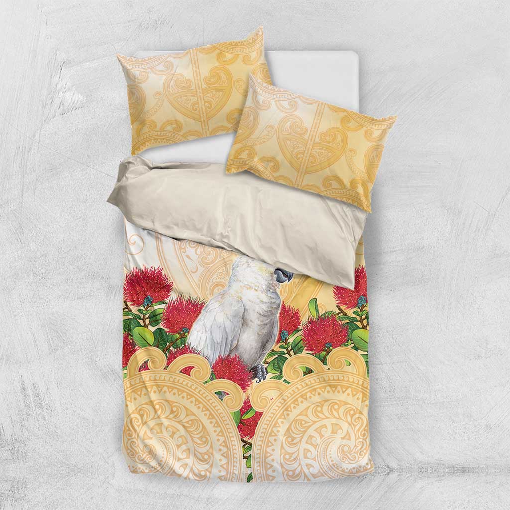 New Zealand Aotearoa Cockatoo Bedding Set Maori Pattern With Pohutukawa Flowers LT05 US Twin 172cm x 218cm Beige - Polynesian Pride