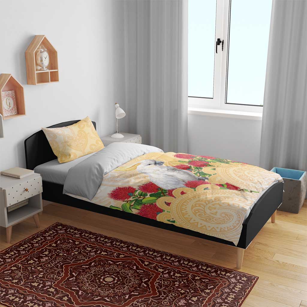 New Zealand Aotearoa Cockatoo Bedding Set Maori Pattern With Pohutukawa Flowers LT05 - Polynesian Pride