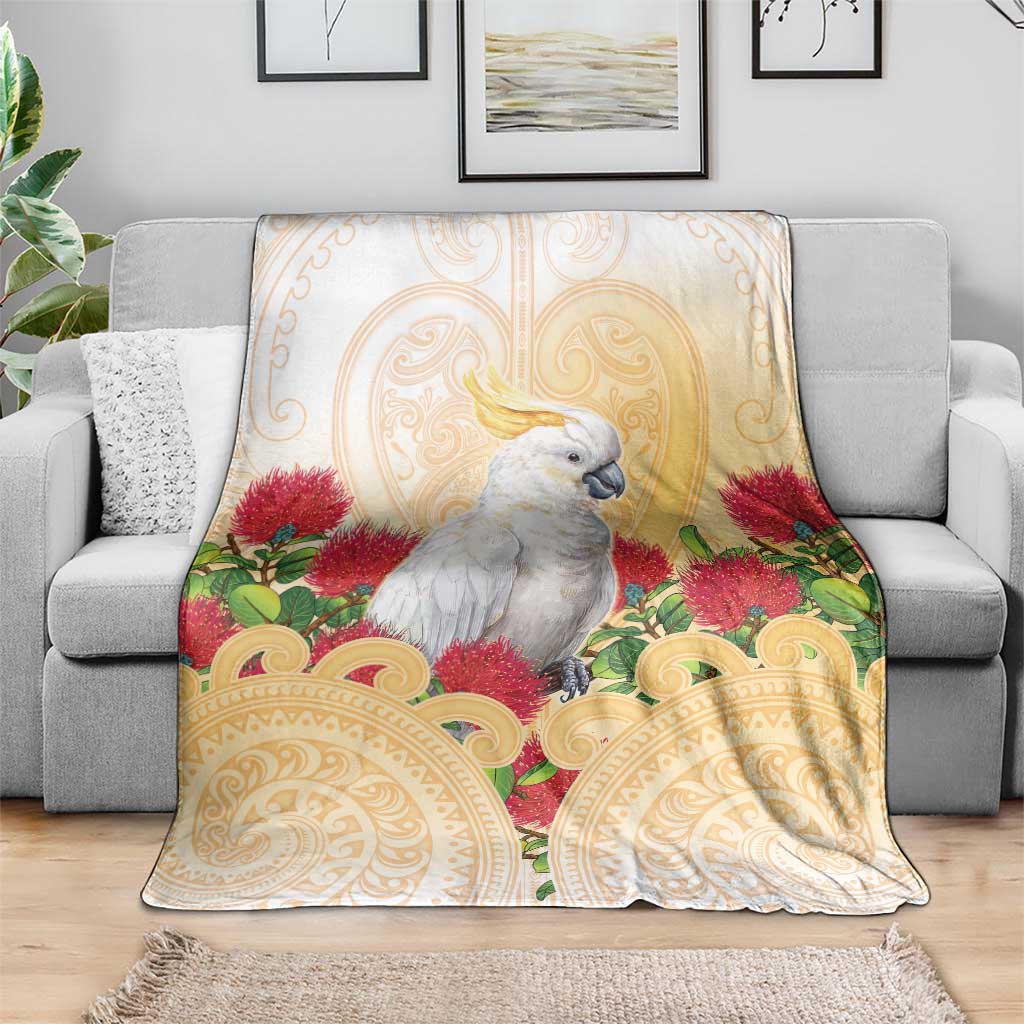 New Zealand Aotearoa Cockatoo Blanket Maori Pattern With Pohutukawa Flowers