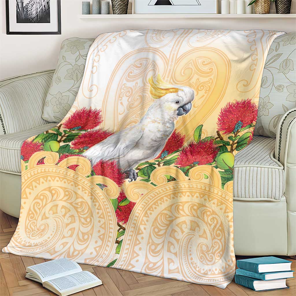 New Zealand Aotearoa Cockatoo Blanket Maori Pattern With Pohutukawa Flowers