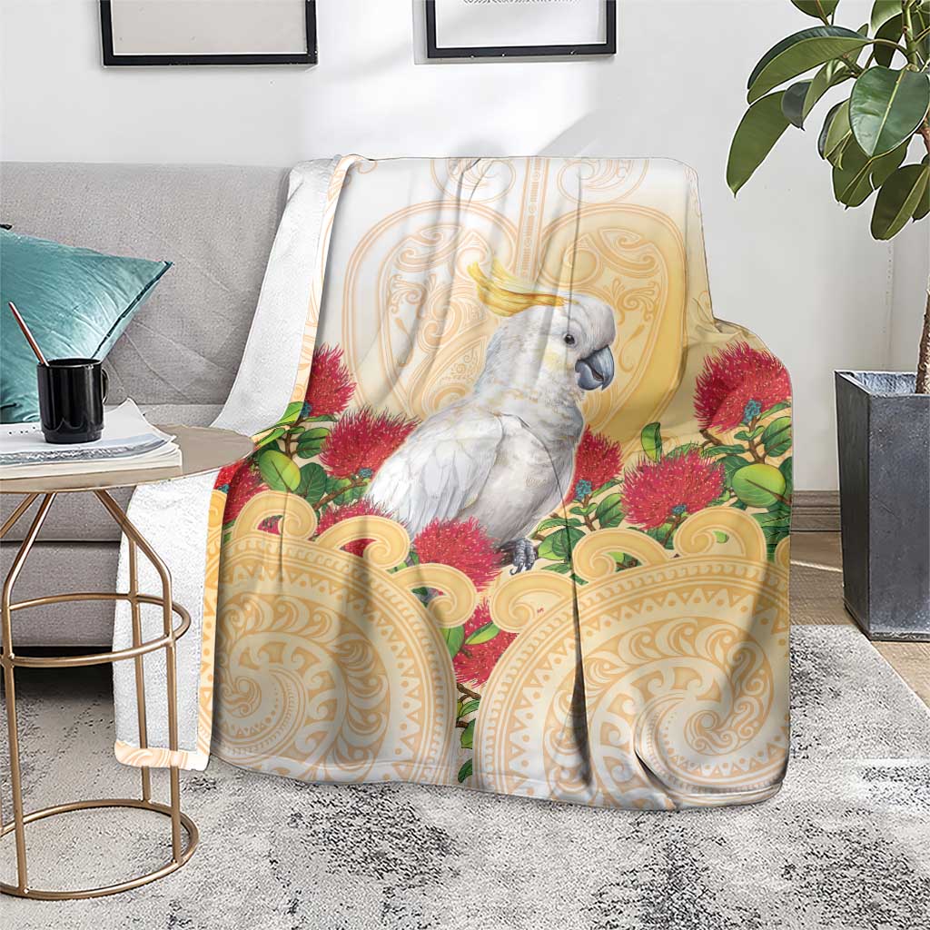 New Zealand Aotearoa Cockatoo Blanket Maori Pattern With Pohutukawa Flowers