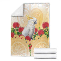 New Zealand Aotearoa Cockatoo Blanket Maori Pattern With Pohutukawa Flowers