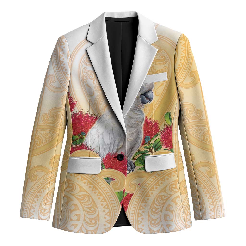 New Zealand Aotearoa Cockatoo Blazer Maori Pattern With Pohutukawa Flowers