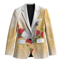 New Zealand Aotearoa Cockatoo Blazer Maori Pattern With Pohutukawa Flowers