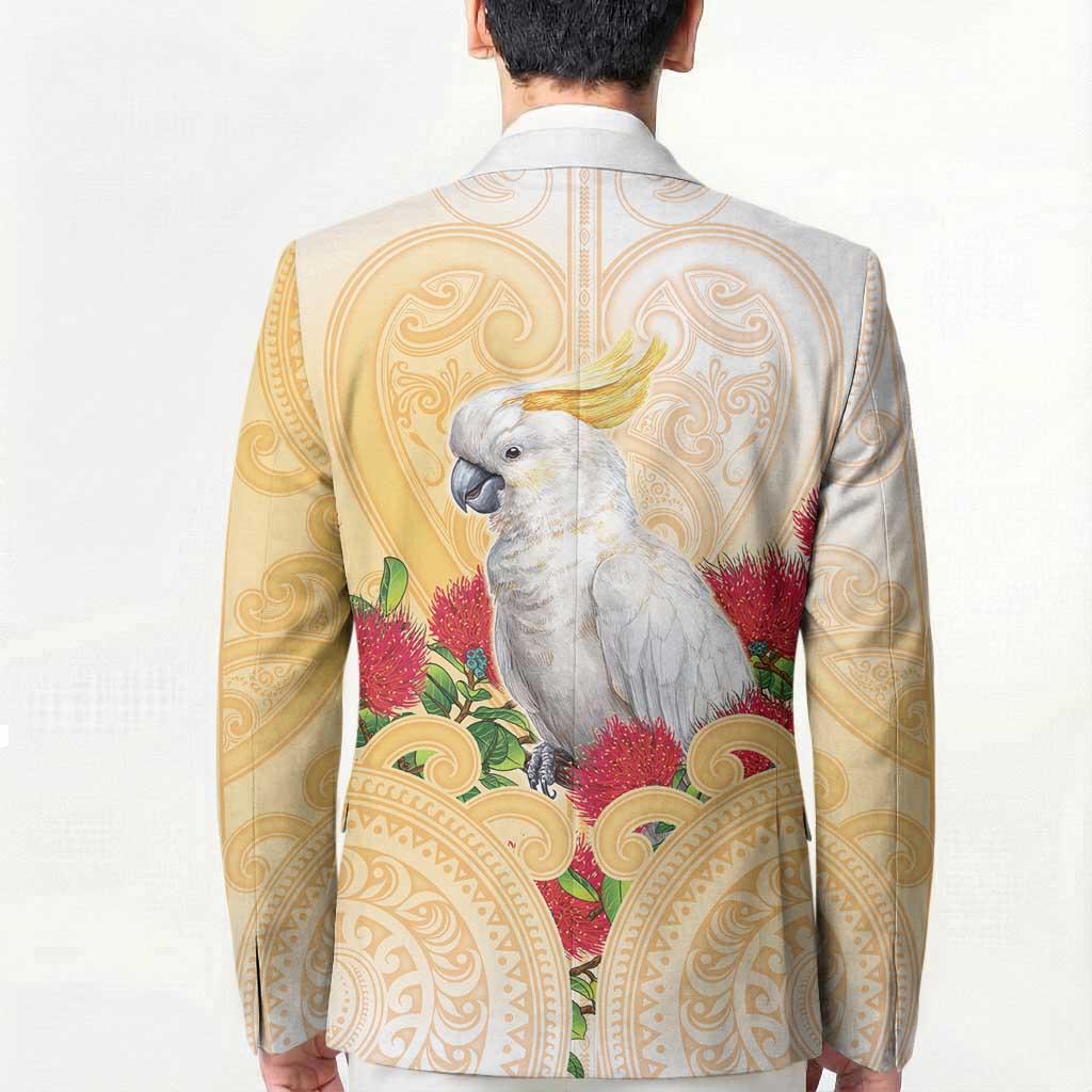 New Zealand Aotearoa Cockatoo Blazer Maori Pattern With Pohutukawa Flowers