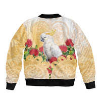 New Zealand Aotearoa Cockatoo Bomber Jacket Maori Pattern With Pohutukawa Flowers LT05 - Polynesian Pride