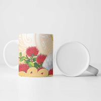 New Zealand Aotearoa Cockatoo Ceramic Mug Maori Pattern With Pohutukawa Flowers LT05 - Polynesian Pride