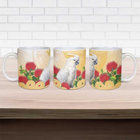 New Zealand Aotearoa Cockatoo Ceramic Mug Maori Pattern With Pohutukawa Flowers LT05 - Polynesian Pride