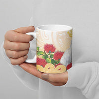New Zealand Aotearoa Cockatoo Ceramic Mug Maori Pattern With Pohutukawa Flowers LT05 - Polynesian Pride