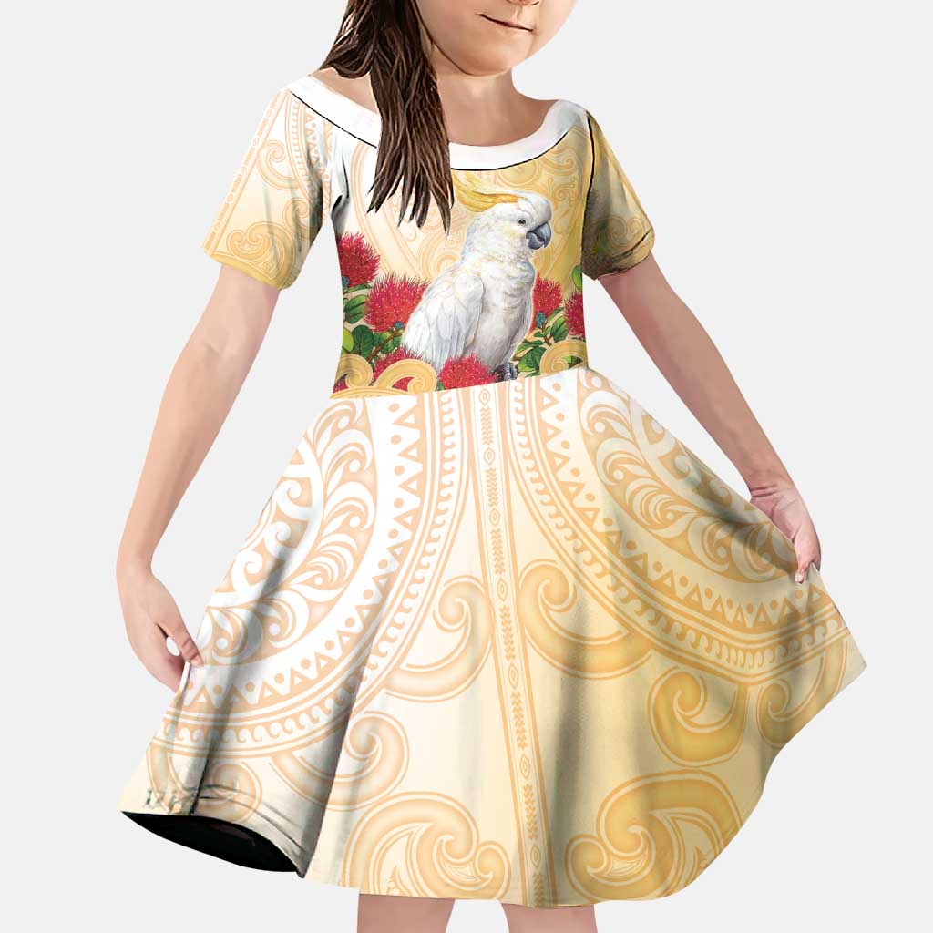 New Zealand Aotearoa Cockatoo Family Matching Mermaid Dress and Hawaiian Shirt Maori Pattern With Pohutukawa Flowers