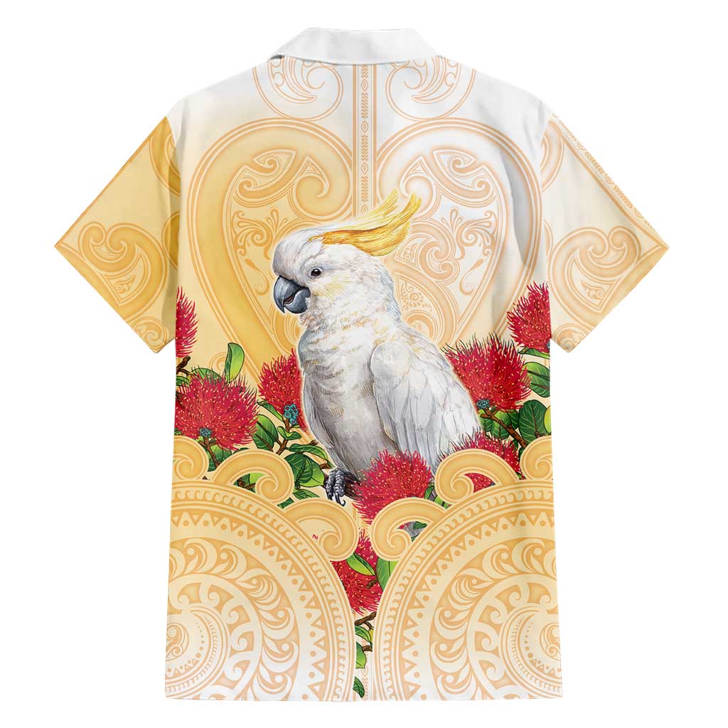 New Zealand Aotearoa Cockatoo Family Matching Mermaid Dress and Hawaiian Shirt Maori Pattern With Pohutukawa Flowers