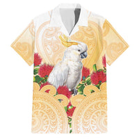 New Zealand Aotearoa Cockatoo Family Matching Off Shoulder Short Dress and Hawaiian Shirt Maori Pattern With Pohutukawa Flowers