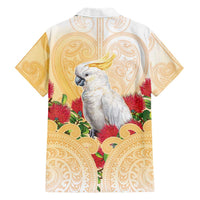 New Zealand Aotearoa Cockatoo Family Matching Off Shoulder Short Dress and Hawaiian Shirt Maori Pattern With Pohutukawa Flowers