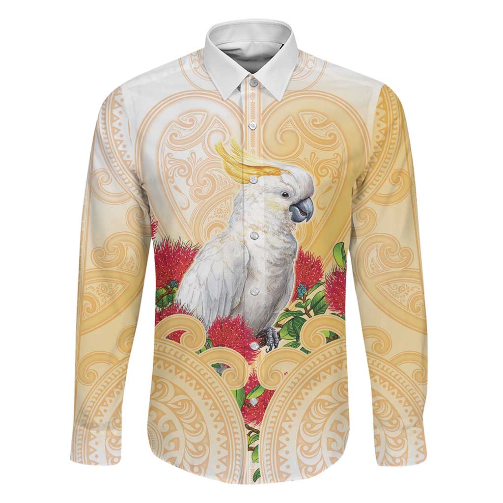 New Zealand Aotearoa Cockatoo Family Matching Off Shoulder Short Dress and Hawaiian Shirt Maori Pattern With Pohutukawa Flowers