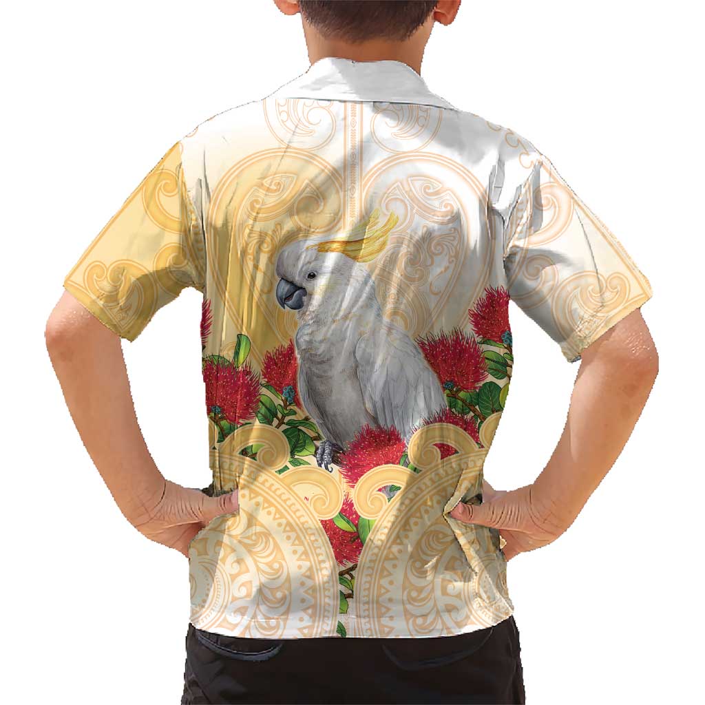 New Zealand Aotearoa Cockatoo Family Matching Puletasi and Hawaiian Shirt Maori Pattern With Pohutukawa Flowers