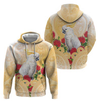 New Zealand Aotearoa Cockatoo Hoodie Maori Pattern With Pohutukawa Flowers