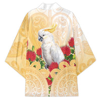 New Zealand Aotearoa Cockatoo Kimono Maori Pattern With Pohutukawa Flowers LT05 - Polynesian Pride
