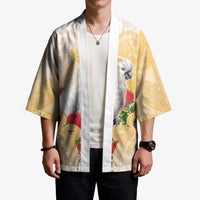 New Zealand Aotearoa Cockatoo Kimono Maori Pattern With Pohutukawa Flowers LT05 - Polynesian Pride
